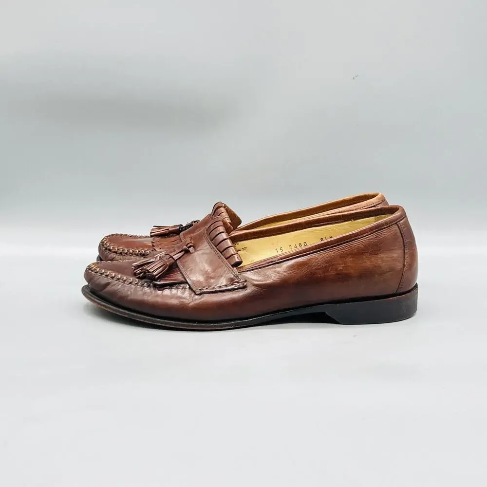 Johnston & Murphy Shoes Men 8.5 Brown Leather Kiltie Tassel Loafer Italy Dress